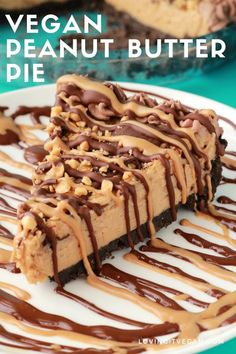 a slice of chocolate peanut butter pie on a plate