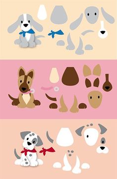 three different types of dogs and their names are shown in the same color palettes