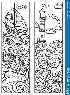 two bookmarks with an image of a lighthouse and waves