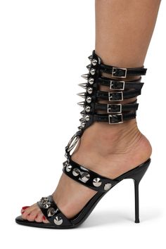 THREE-6-5 Heeled Sandal YYH Black Patent Silver 6 Gladiator Sandals Heels, Platform Flats, Gladiator Heels, Studded Heels, Arm Cuff, Party Girl, Heeled Sandal, Jeffrey Campbell Shoes, Boots And Sneakers