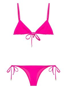 fuchsia pink stretch-design Top: triangle cup rear tie fastening adjustable fit Bottoms: high cut full lining side-tie bottoms Be mindful to try on swimwear over your own garments. The Attico, Versace Outfit, Be Mindful, Yoko London, Demi Fine Jewelry, Iconic Bags, Pink Ties, Fuchsia Pink, Ballet Flat Shoes