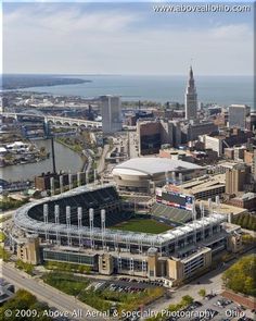 an aerial view of a stadium in the city