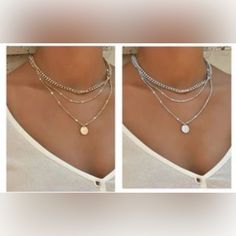 See Pictures For Measurements Nwt And Never Used/Worn No Damages Smoke-Free Home Silver Layered Necklace With Delicate Chain, Trendy White Metal Layered Necklace, Silver Metal Layered Necklace, Boho Layering, Boho Necklace, See Pictures, See Picture, Womens Jewelry Necklace, Silver Gold