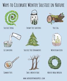 a poster with the words, ways to celebrate winter solstic in nature and other things