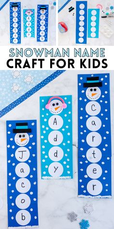 snowman name craft for kids to make with paper and glue on the back side