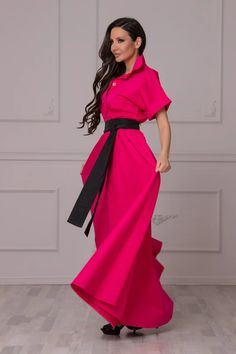 Fuschia Pink Modest Dress for Summer Extra Long Dress With | Etsy