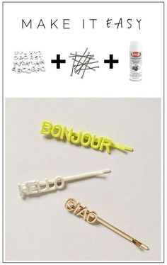 two different types of hair pins with the words make it easy and one is yellow