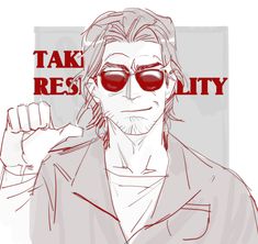 a drawing of a man with sunglasses and the words take rest on his face in front of him