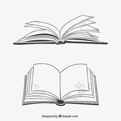 an open book is sitting on top of the page, which has been drawn by hand