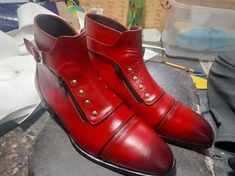 Bespoke Shoes, Handmade Boot, Leather Cap, Mens Casual Outfits, Monk Strap, On Shoes, Leather Heels, Red Leather, Leather Boots