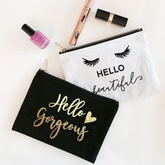 Only Comes In Black Or Beige Both Have Black Zippers Themed Makeup, Bridal Party Totes, Personalized Cosmetic Bags, Gold Foil Design, Makeup Tip, Sac Diy, Black Cosmetics