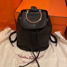 Excellent Condition Like New!! Used Once!!! Pet/Smoke Free Home. Comes With Dust Bag. Luxury Bucket Backpack For Everyday Use, Luxury Black Leather Backpack With Gold-tone Hardware, Elegant Black Backpack With Gold-tone Hardware, Elegant Backpack With Branded Hardware, Elegant Leather Backpack With Dust Bag, Elegant Bucket Backpack For Travel, Bucket Backpack, Adidas Backpack, Studded Backpack