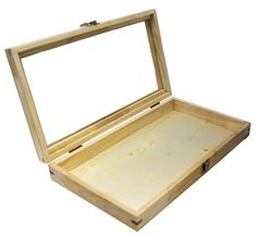 an open wooden box on a white background