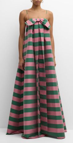 BERNADETTE Estelle Striped Bow-Front Sleeveless Pleated Gown Estelle Dress, Taffeta Gown, Pleated Gown, Strapless Tops, Oui Oui, Metallic Dress, Latest Outfits, Night Outfits, Long Sleeve Maxi Dress