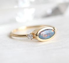 Black Opal Ring, Blue Opal Diamond Ring Minimal Diamond Ring, Round Halo Ring, Opal And Diamond Ring, Vintage Engagement Rings Art Deco, Opal Diamond Ring, Black Opal Ring, Jewelry Model, Ring Blue, Art Deco Engagement Ring