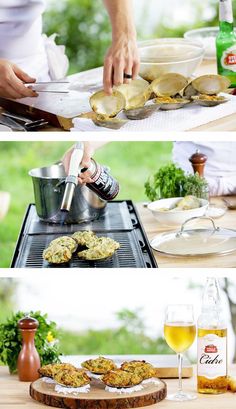 the process of making food is being made by using an electric grill and cutting board