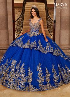 Royal Blue And Gold Quinceanera, Gold Quince Dress, Blue Quince Dress, Royal Blue Quinceanera Dresses, Royal Blue Quince, Long Strapless Dress, Royal Blue Quinceanera, Blue And Gold Dress, Quinceanera Dresses Gold