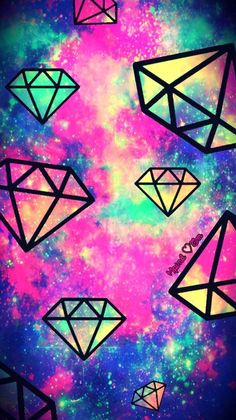 some diamonds are floating in the air with stars and space behind them, as if they were flying through the sky