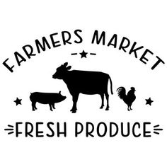 farmer's market fresh produce logo with farm animals and stars on the back ground