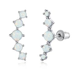 PRICES MAY VARY. 【Girls Small Cartilage Stud Earrings】Ear crawler earrings add style and elegance to your looks. Easy to match costume. Fashion cuff climber earrings made of high quality 14K white gold plated brass and white fire opal, lead-free, nickel-free and hypoallergenic. 【Opal Ear Crawler Earrings】Cuff Climber Earrings size: 17mm, weight: 1.8g. Small Stud Earrings stone is white fire opal size: 4mm*1pc, 3mm*2pcs,2mm*2pcs. Women and girls Flat Back Earrings come elegantly packaged in a bea Earrings Cuff, Crawler Earrings, Ear Crawler, Ear Crawler Earrings, Cartilage Earrings Stud, Ear Crawlers, Crawlers Earrings, Cartilage Stud, Earrings Stone