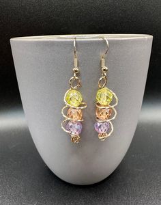 Orbit Earrings - Etsy Multicolor Metal Ear Wire Earrings, Multicolor Metal Earrings With Ear Wire, Multicolor Wire Wrapped Drop Earrings, Multicolor Adjustable Crystal Earrings For Pierced Ears, Metal Art Jewelry, Beaded Earrings Diy, Handmade Wire Jewelry, Diy Earrings, Wire Jewelry