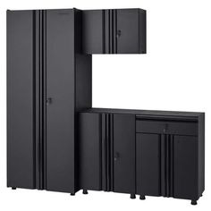 a black cabinet with two doors and three cupboards