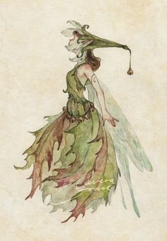 a watercolor painting of a woman dressed as a fairy