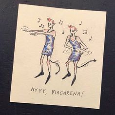 a drawing of two people standing next to each other with musical notes coming out of their ears