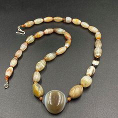 The beautiful mala necklace consist of Himalayan luk Mik or we called them magic eye bead as well in the center of the mala necklace with Banded Agate Luk Mik means (Goat's eyes) Natural found from Himalaya Tibet dating more than 1000 yrs. The origin of this beads from Himalaya Tibet but also can found in India, Nepal and Pakistan too They were used as a special charm Jewelry and amulet by the affluent at that time period. very good condition They were used in prayers mala and used as amulets so Spiritual Beaded Oval Necklace, Oval Beaded Spiritual Necklaces, Spiritual Oval Beaded Necklace, Amulet Style Hand-strung Necklaces With Oval Beads, Hand-strung Amulet Necklaces With Oval Beads, Hand-strung Oval Beads Amulet Necklace, Spiritual Oval Agate Necklace, Spiritual Necklaces With Oval Beads For Healing, Spiritual Agate Oval Beads Necklace