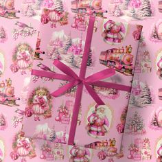 a pink wrapping paper wrapped in pink ribbon