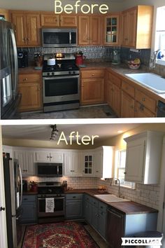 the before and after pictures of a kitchen remodel