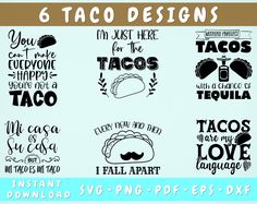 6 taco designs for svg and png