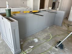 the kitchen cabinets are being installed and ready for remodeling