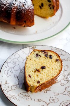 two plates with slices of cake on them