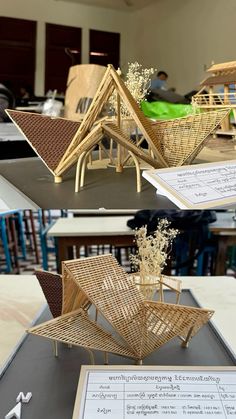 three different types of wooden furniture on display