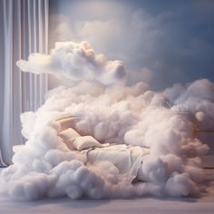 there is a bed made out of clouds