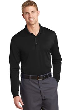 CornerStone ® Select Snag-Proof Long Sleeve Polo. CS412LS - BLACK - XS | CornerStone Select Snag-Proof Long Sleeve Polo Shirt in Black Size XS | Polyester Rental Friendly, Plain Polo Shirts, Professional Appearance, Polo Long Sleeve, Free Label, Long Sleeve Polo Shirt, Long Sleeve Polo, Work Shirts, Knit Collar