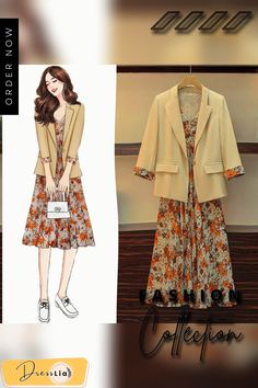 Fashion Blazer+floral Sleeveless Dress P11506 Floral Print Dress For Summer Workwear, Summer Floral Dress For Workwear, Summer Floral Dress For Work, Sleeveless Beige Floral Dress For Spring, Beige Sleeveless Floral Dress For Spring, Floral Sleeveless Dress, Sleeveless Floral Dress, Blazer Fashion, Floral Sleeveless