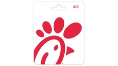 a red and white sticker with an animal paw on it's back side