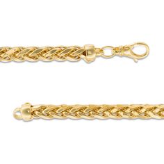 Stylish and sophisticated, this chain necklace pairs with casual or formal attire. Fashioned in warm 14K gold, this men's 4.5mm-wide Franco snake chain necklace features a diamond-cut finish. The necklace measures 28.0 inches in length and secures with a lobster claw clasp. Classic Gold Bracelet With Wheat Chain, Formal Gold Bracelet With Wheat Chain, Formal Yellow Gold Bracelet With Wheat Chain, Classic Formal Jewelry With Wheat Chain, Snake Chain Necklace, Peoples Jewellers, Formal Attire, Snake Chain, Lobster Claw