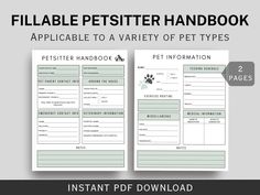 the printable pet book is shown in two separate pages