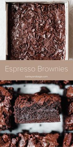 chocolate espresso brownies in a box with text overlay