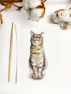 Watercolor Cat Portrait | Custom Pet Watercolor Portraits | Etsy Birthday Gifts Cat Watercolor Illustration, Pet Portraits Illustration, Cat Painting Watercolor, Pets Illustration, Cats Watercolor, Watercolor Cats, Pet Portrait Paintings, Cat Portrait Painting