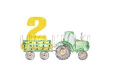 a green tractor with the number two on it's back and yellow wheels, in front of a white background