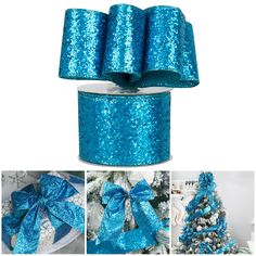 PRICES MAY VARY. 🎁 💙 [SIZE] : 2.5 inch wired ribbon, 10 yards / 30 foot long, well packed on a spool, easy to store and use, 2-1/2 inch is nice width for making wreath bows, tree topper bows, wrap around cakes and other home decorations, length is long enough for different creative DIY crafting jobs 🎁 💙 [COLOR & PATTERN] : blue ribbon with a shimmering sparkle glitter, would present very beautifully under lights and outdoor sunlight, full covered with metallic pieces, enhanced with metallic Blue Christmas Ribbon, Christmas Tree Decorations Blue, Turquoise Christmas Decor, Ribbon For Christmas Tree, Craft Jobs, Blue Christmas Tree Decorations, Wreath Bows, Turquoise Christmas, Christmas Wired Ribbon