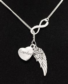 Memorial Necklace Grandpa, Grandpa Angel Necklace, Infinity Angel Wing Grandpa In Heaven Memory Y La Infinity Necklace With Lobster Clasp As Gift, Lariat Charm Necklaces With Lobster Clasp As A Gift, Gift Lariat Charm Necklaces, Gift Lariat Charm Necklace With Lobster Clasp, Sterling Silver Lariat Necklace With Lobster Clasp As Gift, Sports Mom Gifts, Mom In Heaven, Perfect Gift For Girlfriend, Infinity Charm