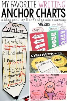 the anchor chart for writing anchor cards is shown in this collage with pictures and text