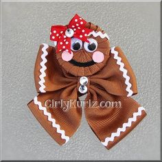 Mini Gingerbread Hair Bow, Christmas Hair Bow, Gingerbread Hair Clip, Gingerbread Man Hair Bow, Cook Gingerbread Hair Bow, Gingerbread Hair, Ribbon Sculptures, Hair Man, Ribbon Sculpture, Christmas Hair Bows, Diy Bows, Bow Christmas, Hair Ribbons