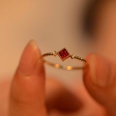 Ruby ring / vintage lab luby gemstone ring / art deco red stone engagement ring / lab ruby birthstone ring / stacking ring / gold twist ring / custom ringThe band is made from a solid 9k/10k/14k/18k/platinum. It is an heirloom quality engagement ring that is sure to become a precious family heirloom. This is a limited edition Alpha Jewelry original. Order now to guarantee availability.SETTING#SKU: Ins011Metal: 9k/10k/14k/18k/platinum/silver(Available Also in White Gold/Rose Gold/Yellow gold - No Dainty Ring Designs, Ruby Engagement Ring Simple, Self Love Ring Designs, Ruby Gemstone Ring, Rings With Red Stones, Delicate Ruby Ring, Gold Ring With Colored Stones, Gold Ring Ruby, Gold Rings With Birthstone