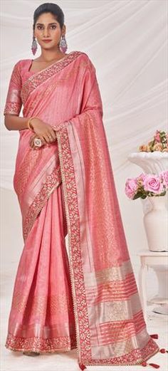 Pink and Majenta color Saree in Art Silk fabric with Border, Embroidered, Sequence work Luxury Pink Saree With Gota Work, Reception Saree, Reception Lehenga, Engagement Reception, Sequence Work, Color Art, Waist Chain, Traditional Sarees, Blouse Length